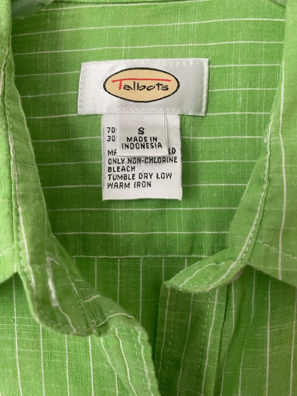 Talbots Green Pinstripe Button-Up Blouse - Picture 4 of 11